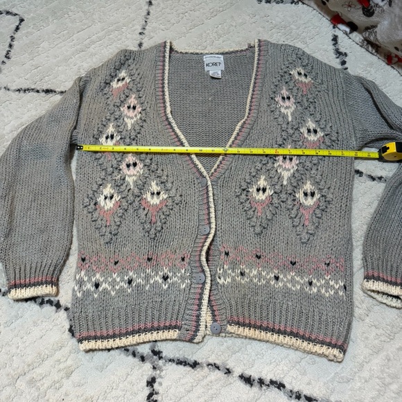 Vintage Grey Cottagecore Koret Granny Sweater Cardigan Hand Knitted Large 80s - Picture 8 of 12